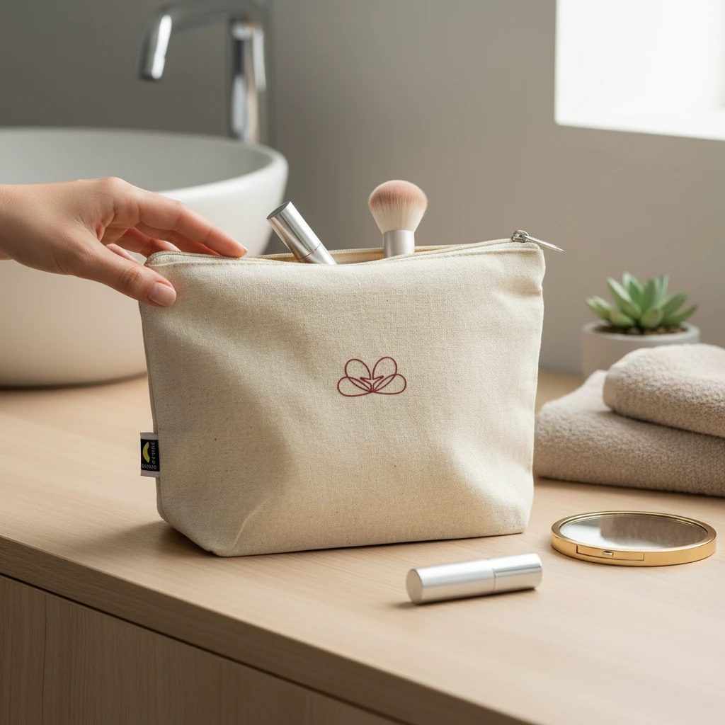 koc-podrozny-pokrowiec-piknik-trawa Minimalistyczna mała kosmetyczka bawełniana beżowa design