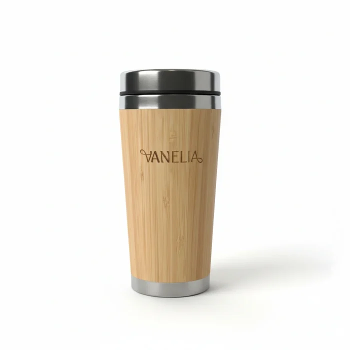 Bambusowy kubek termiczny 500 ml stal nierdzewna naturalny design