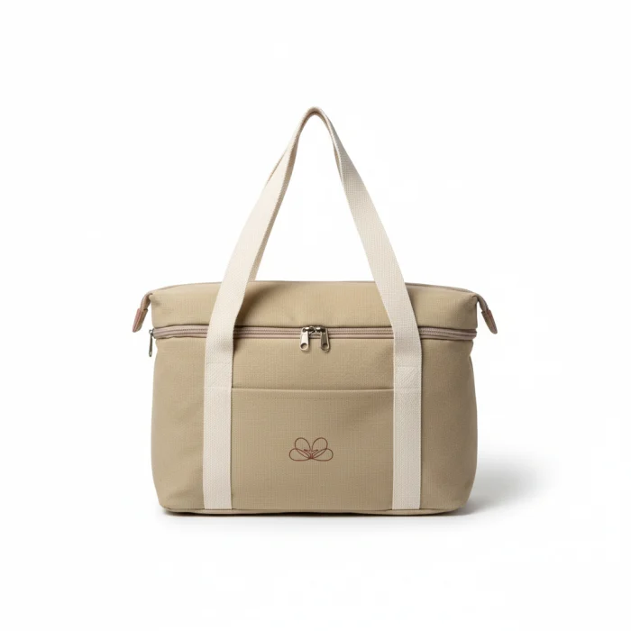 Duża torba termiczna lunch bag beżowa na piknik i podróż